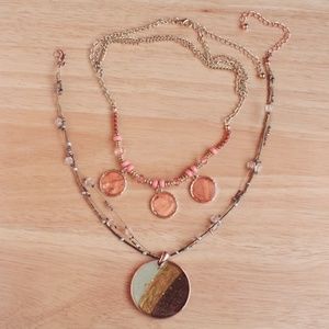 Kenneth Cole Bohemian Two Necklace Lot Copper Gold Tone Enamel Disc Medallion
